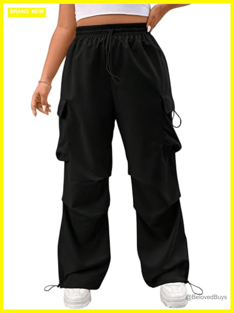 Women's Plus Size High Rise Cargo Joggers Drawstring Waist Ruched Baggy